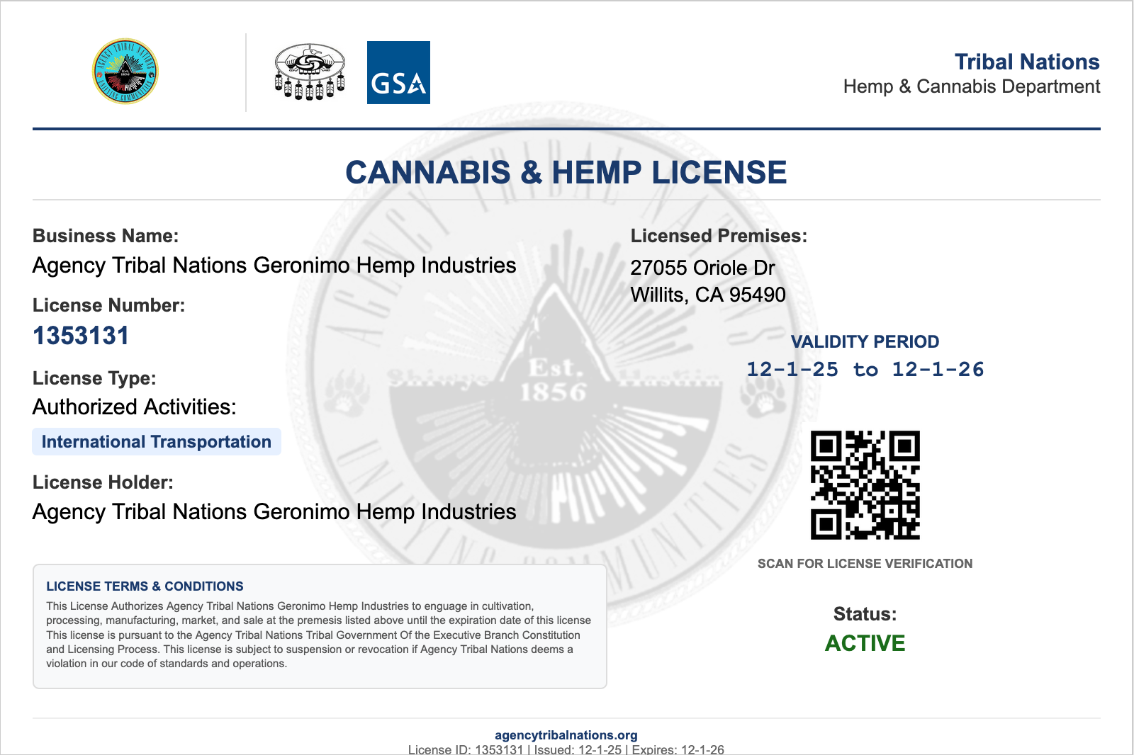 International Transport License Sample